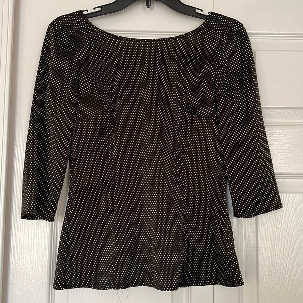 White House Black Market Satin Polka Dot Blouse Boat Neck Open Back Size 2